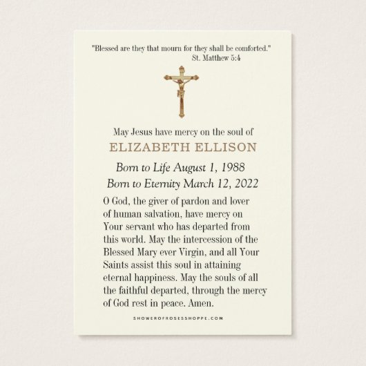 Carte de prière commémorative catholique Marie-Ang (Dos)