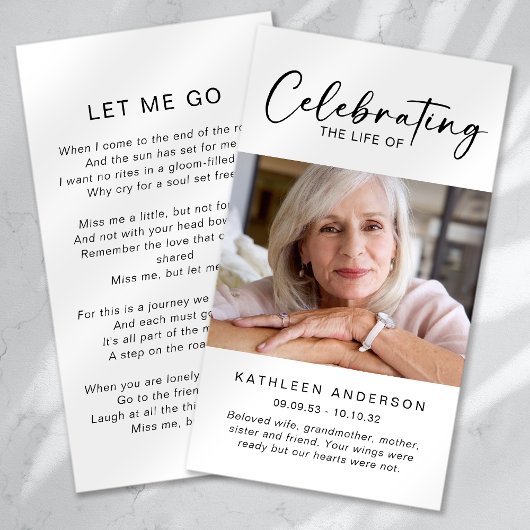 Carte de prière commémorative | Célébrer la vie de