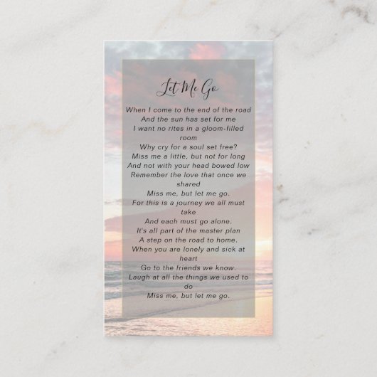 Carte de prière commémorative | Coucher de soleil  (Dos)