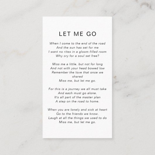 Carte de prière commémorative | Dans la mémoire ai (Dos)