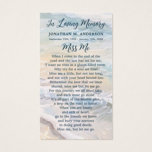 Carte de prière commémorative de coquillages funér (Dos)