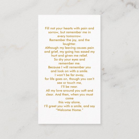 Carte de prière commémorative de funérailles crois (Dos)