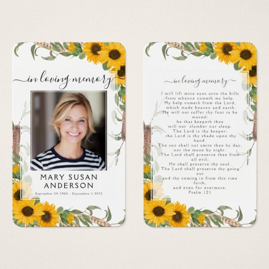 Carte de prière commémorative de la photo de tourn (Devant & derrière)