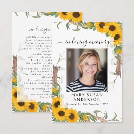 Carte de prière commémorative de la photo de tourn (Devant / Derrière)