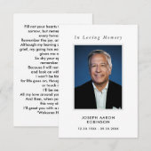 Carte de prière commémorative de la photo funérair (Devant / Derrière)