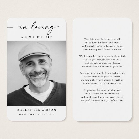 Carte de prière commémorative de la photo funérair (Devant & derrière)