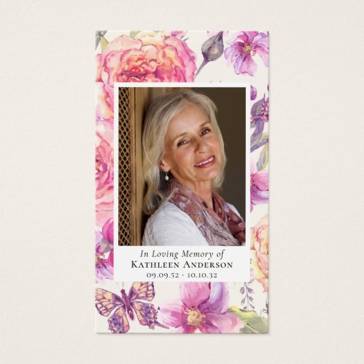 Carte de prière commémorative de la photo rose (Devant)