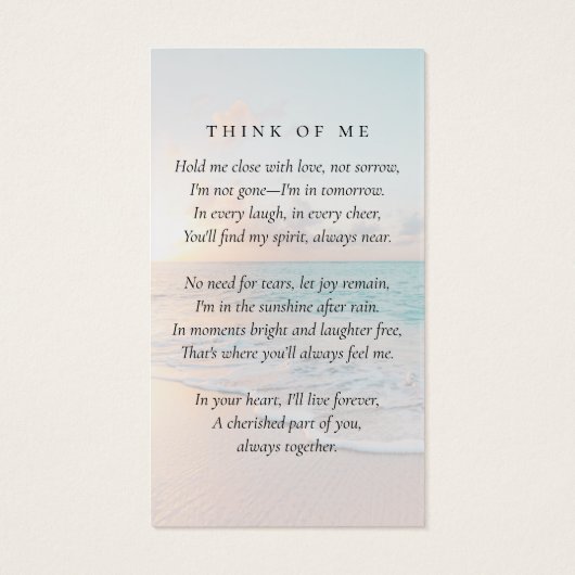 Carte de prière commémorative de la plage (Dos)