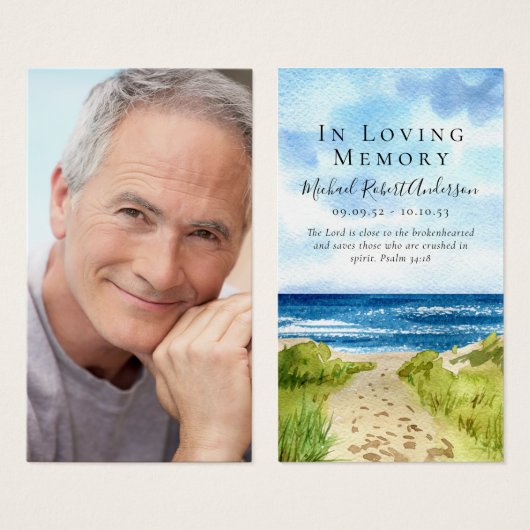 Carte de prière commémorative de la plage photo co (Devant & derrière)