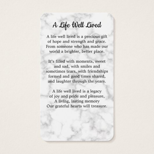 Carte de prière commémorative de marbre Premium (Dos)