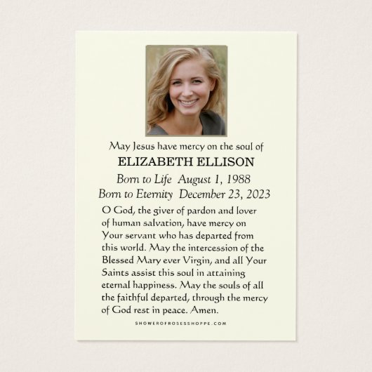 Carte de prière commémorative de Noël (Dos)