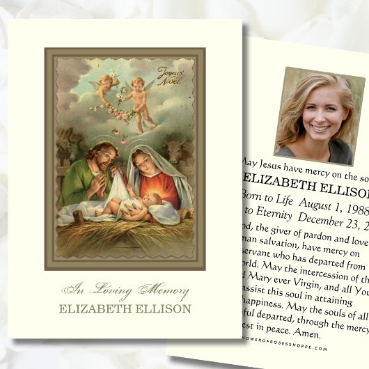 Carte de prière commémorative de Noël