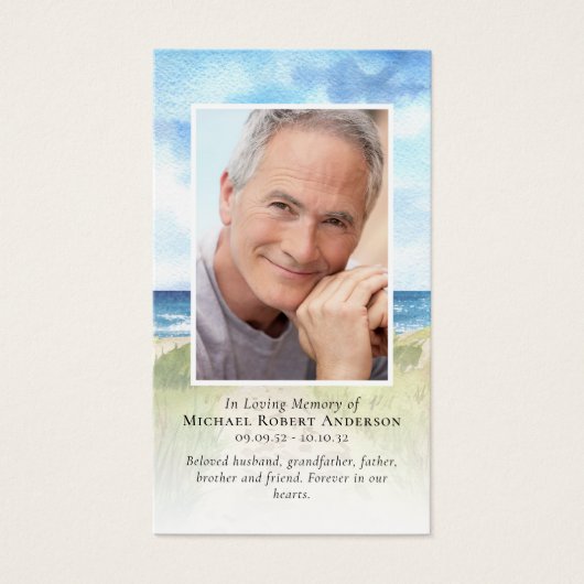 Carte de prière commémorative de plage (Devant)