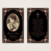 Carte de prière commémorative de script rose noir (Devant & derrière)