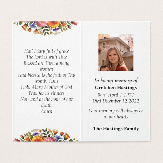 Carte de prière commémorative des funérailles cath (Inside Unfolded)