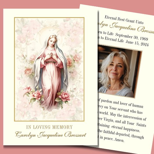 Carte de prière commémorative des funérailles cath