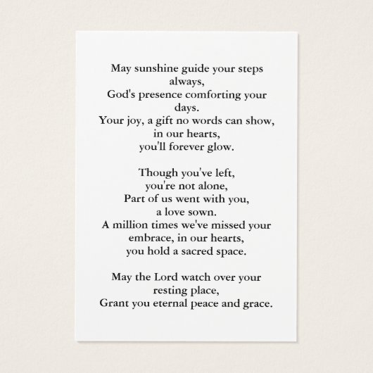 Carte de prière commémorative des funérailles flor (Dos)