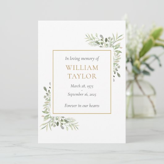 Carte de prière commémorative des funérailles vert (Debout devant)