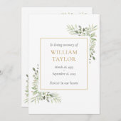 Carte de prière commémorative des funérailles vert (Devant / Derrière)