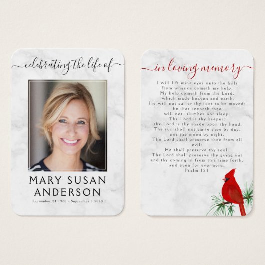 Carte de prière commémorative du cardinal de marbr (Devant & derrière)