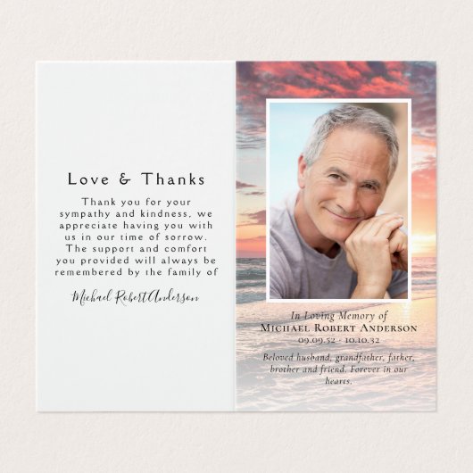 Carte de prière commémorative du coucher de soleil (Extérieur déplié)