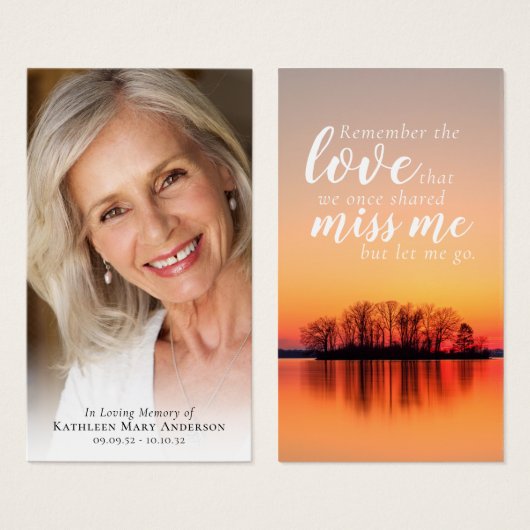 Carte de prière commémorative du coucher du soleil (Devant & derrière)