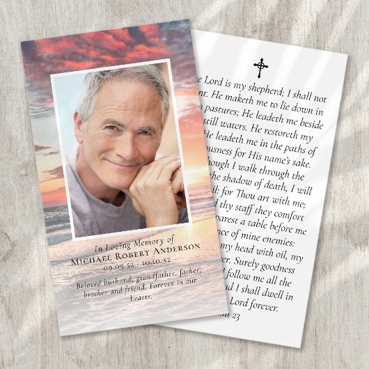 Carte de prière commémorative du coucher du soleil