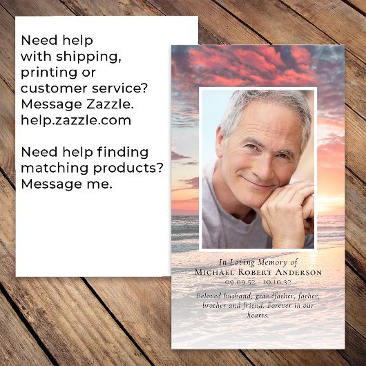 Carte de prière commémorative du coucher du soleil