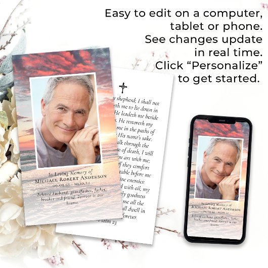 Carte de prière commémorative du coucher du soleil