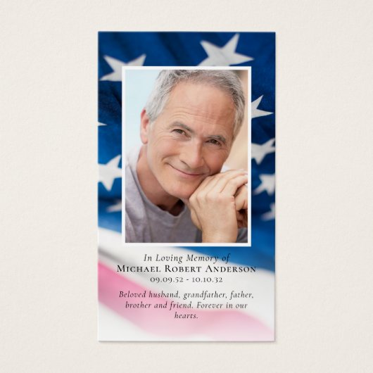 Carte de prière commémorative du drapeau américain (Devant)