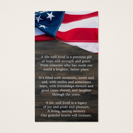 Carte de prière commémorative du drapeau américain (Dos)