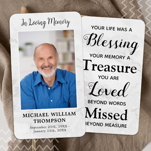 Carte de prière commémorative du marbre Poème Phot