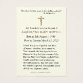 Carte de prière commémorative du Sacré-Coeur (Dos)