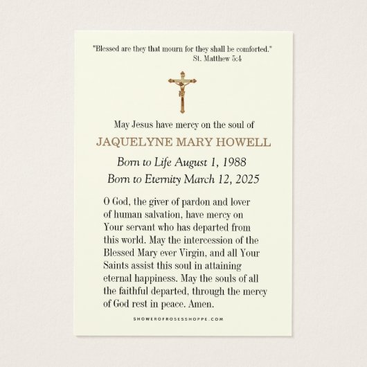 Carte de prière commémorative du Sacré-Coeur (Dos)