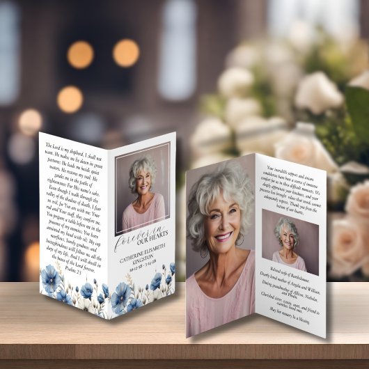 Carte de prière commémorative Dusty Bleu Blanc Pli