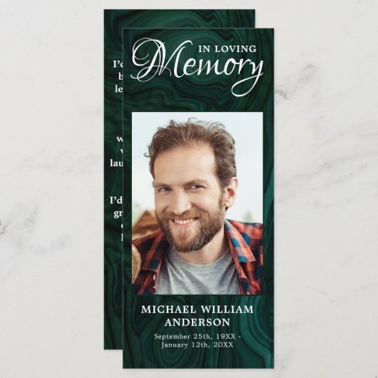 Carte de prière commémorative Emerald Green (Devant / Derrière)