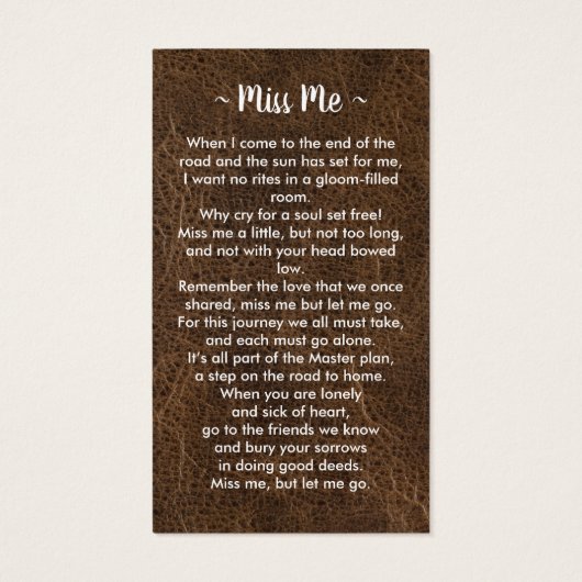 Carte de prière commémorative en cuir (Dos)