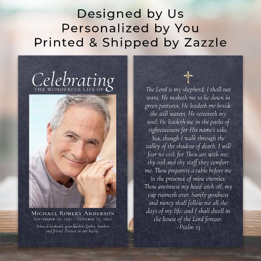 Carte de prière commémorative en cuir bleu