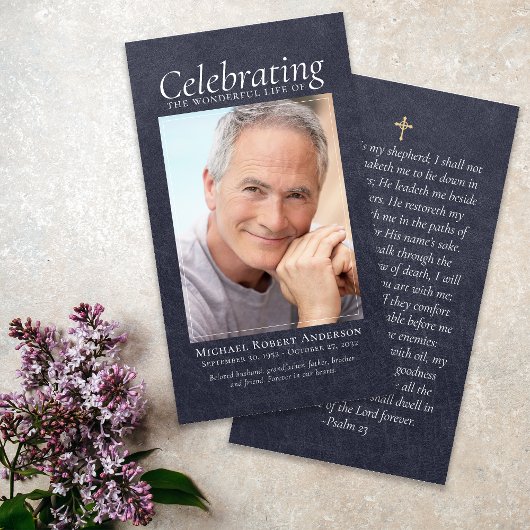 Carte de prière commémorative en cuir bleu