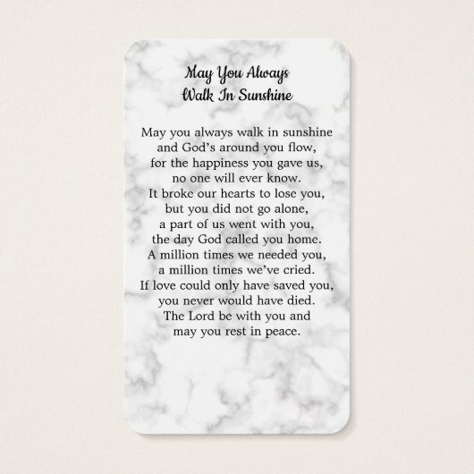 Carte de prière commémorative en marbre Premium (Dos)