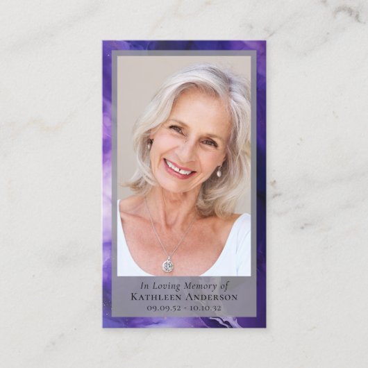 Carte de prière commémorative en marbre violet (Devant)