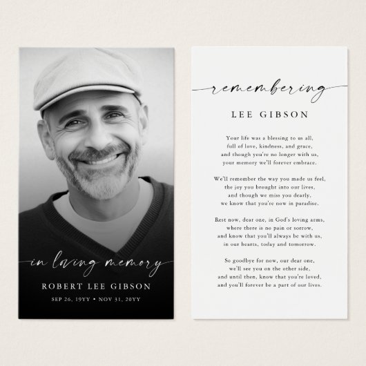 Carte de prière commémorative en mémoire d'amour (Devant & derrière)