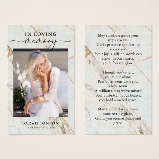 Carte de prière commémorative en mémoire d'amour (Devant & derrière)