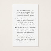 Carte de prière commémorative en mémoire d'amour (Dos)