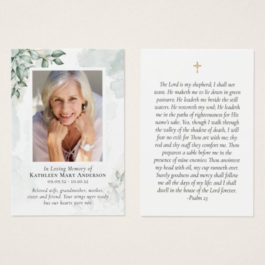 Carte de prière commémorative Eucalyptus (Devant & derrière)