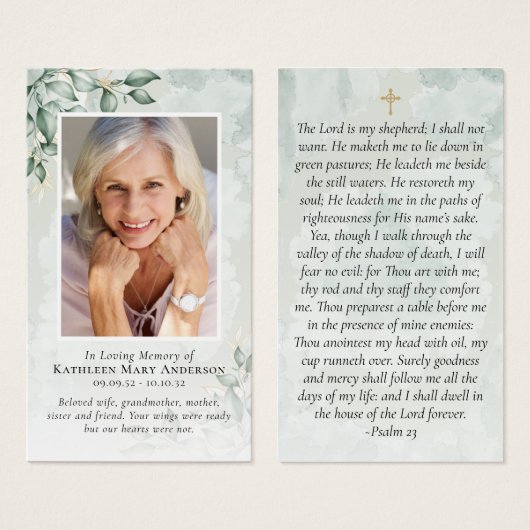 Carte de prière commémorative Eucalyptus (Devant & derrière)