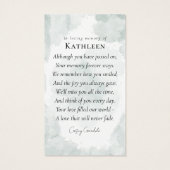 Carte de prière commémorative Eucalyptus (Dos)