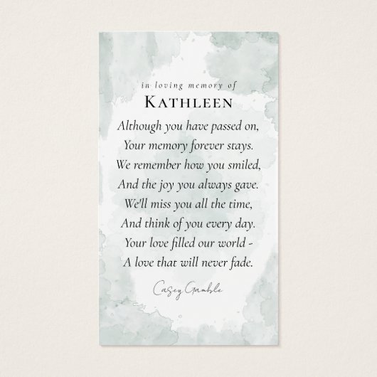 Carte de prière commémorative Eucalyptus (Dos)