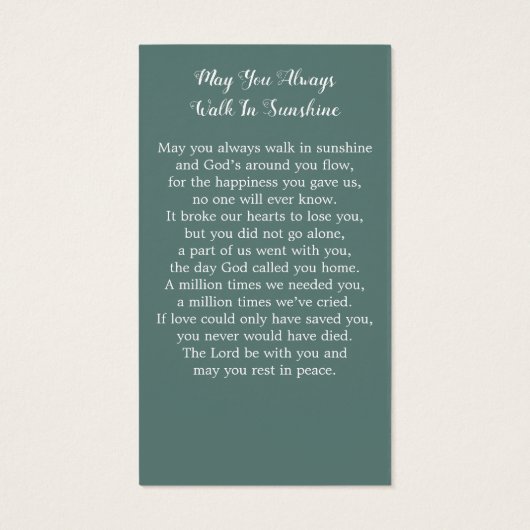 Carte de prière commémorative Eucalyptus (Dos)