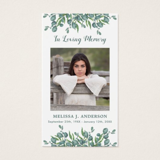 Carte de prière commémorative Eucalyptus (Devant)